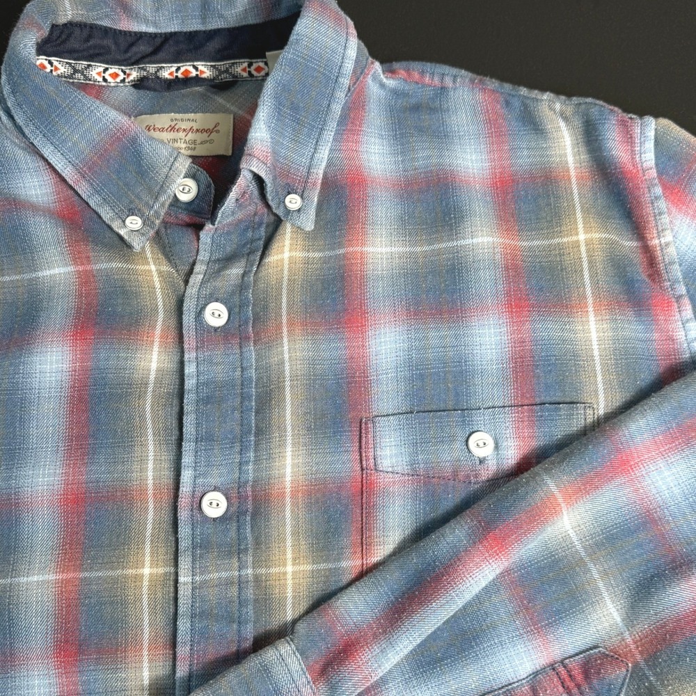 Weatherproof Vintage Mens Large Plaid Button Down Shirt Long Sleeve Cotton Blend